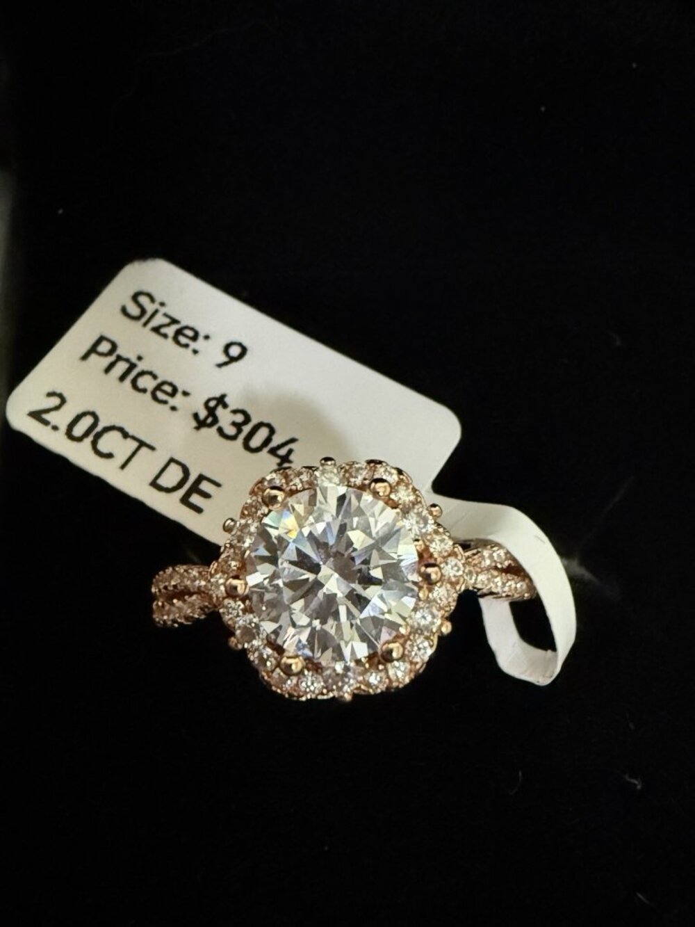 Moissanite 2.00ctw Round Halo Engagement Ring 925 Rose Gold Size 9 Twisted Band